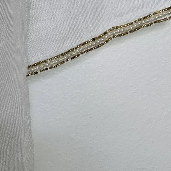 NEW Belle Mar Marena Sol White 100 %Linen Tunic Gold Pearl Beaded M - Picture 4 of 11